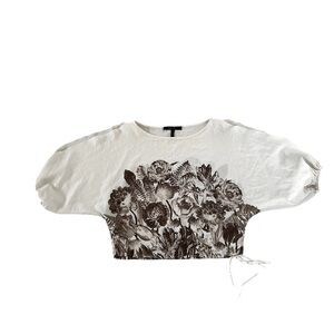 BCBGMaxAzria Cream and Brown Floral Crop Top